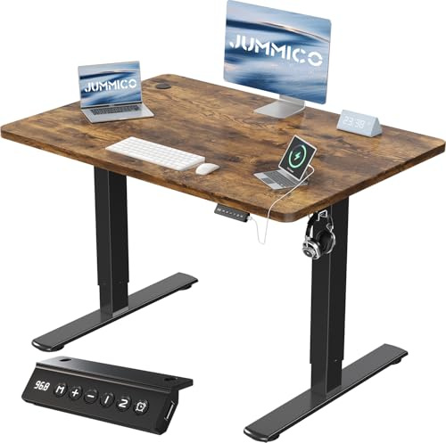 JUMMICO Höhenverstellbarer Schreibtisch mit USB-Ladeanschluss 110 x 53 cm, Schreibtisch Höhenverstellbar Elektrisch, Steh-Sitz Tisch Stehpult Verstellbarer Computertisch,Standing Desk, Braun