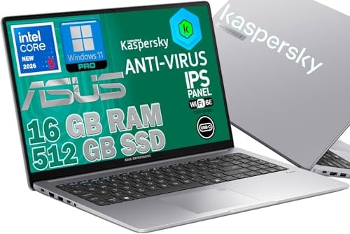ASUS Notebook ExpertBook 15,6 Intel Core 5-210H 14ª Gen fino a 5GHz, 16GB RAM DDR5, 512 GB SSD, Win11 Pro, incluso Antivirus Compatibile KASPERSKY Tastiera QWERTY, Fingerprint
