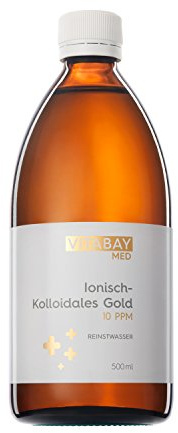 Vitabay Kolloidales Gold 10 PPM • 500 ml • Hochdosiert | Reinheitsstufe 99,99% • Ohne weitere Zusätze • Abgefüllt in einer Braunglasflasche • Made in Germany