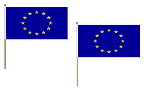 AZ FLAG Pacco 10 Bandiere Europa 45x30cm con Asta di Legno - Bandiera Unione Europea – UE 30 x 45 cm