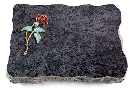 MEMORUM Grabmale Grabplatte, Grabstein, Grabkissen, Urnengrabstein, Liegegrabstein Modell Pure 40 x 30 x 5 cm Orion-Granit, poliert inkl. Gravur (Bronze-Color-Ornament Rose 2)