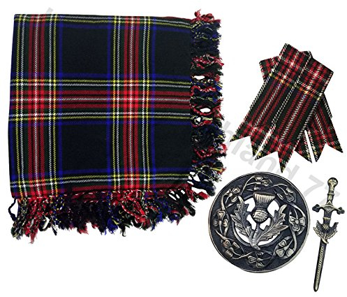 Kilt Fly Plaid Brosche und Anstecknadel, 121,9 x 121,9 cm, Schwarz/Schottenmuster, Einheitsgröße