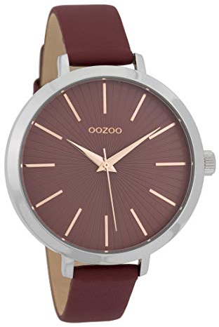 Oozoo Damenuhr mit Lederband 42 MM Weinrot/Weinrot C9673