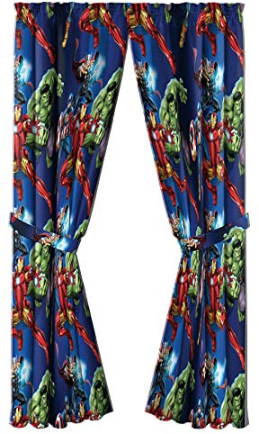 Jay Franco Marvel Avengers Blue Circle 84 Inch Drape - Beautiful Room Décor & Easy Set Up, Bedding Features Captain America, Iron Man, & Thor - Curtains Include 2 Tiebacks, 4 Piece Set