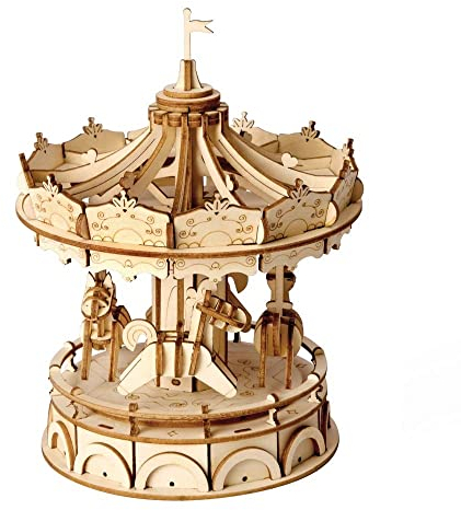 Robotime TG404 Merry-Go-Round Bausatz aus Holz hergestellt, Maße: 12 x 12 x 15 cm, Teile: 150 Stück