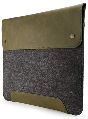MegaGear Bolsa de Cuero y Forro Polar para MacBook – Funda para MacBook Pro/Air 14”/13” (M4, M3, M2, M1, Pro & MAX), iPad Pro 12.9” Modelos 2020-2024