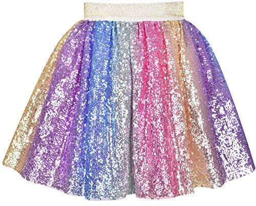 Mädchen Rock Regenbogen Einhorn Pailletten Funkelnd Tutu Tanzen Gr. 98-104