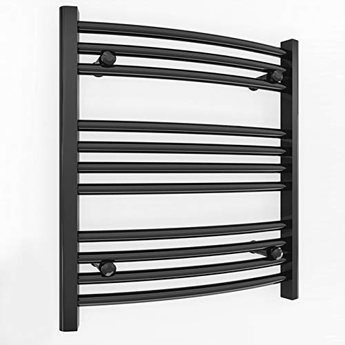 500mm Wide Curved Matt Black Heated Towel Rail Radiator Designer Bathroom For Central Heating Only (500mm x 600mm (h))