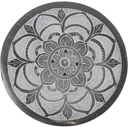 Porte-encens Rond Noir et Blanc en Pierre à Savon - Symbole Mandala