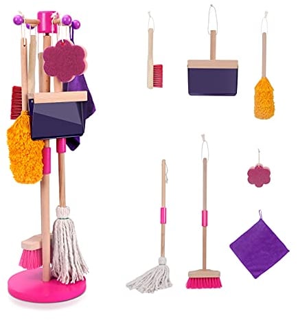 Masthome Kids Cleaning Set, 8 Pcs Pretend Play Cleaning Toy Sets for Toddlers Age 3-6, Plastic Housekeeping Toys Include Broom Dustpan Mop Brush Duster Sponge Rag and Organizing Stand