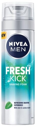 Nivea MEN Fresh Kick Rasierschaum (200 ml), erfrischender Rasierschaum, Rasierschaum für Männer mit Minz- und Kaktuswasser, Rasierschaum für Männer