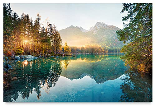 BilderKing Wandbild Wasserfall Hintersee Bayern - 90cm x 60cm Acrylglas 5mm + Rückrahmen