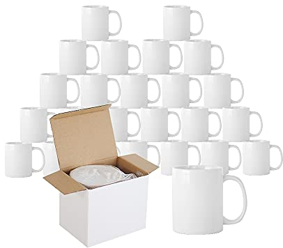 Yoshome 36 x weiße Sublimations-Tassen, 325 ml, großer Griff, Kaffee, blanko, ORCA-Beschichtung, Heißpress-Druckbecher, Tassen mit Box 