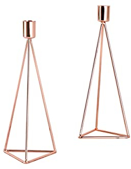 ECHTWERK 2-teiliges Teelicht-/ Kerzenhalter Set Modern Big, Kupfer-Edition, Geometrisches Design, Votiv Kerzenhalter für Wohnzimmer/Esstisch, Tischdeko für Hochzeiten, 9,5 x 9,5 x 24,2 cm