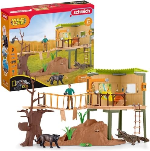schleich 42507 WILD LIFE Abenteuerstation, NatGeo Special Edition, 68 Teile Spielset mit 5x Tierfiguren, 1x vollbewegliche Ranger-Figur und viel Zubehör, Spielzeug für Kinder ab 3 Jahren