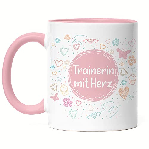 Hey!Print Trainerin mit Herz Tasse Rosa Dankeschön Geschenk Danke Sagen Für Alles Fitness Handball Fußball Verein