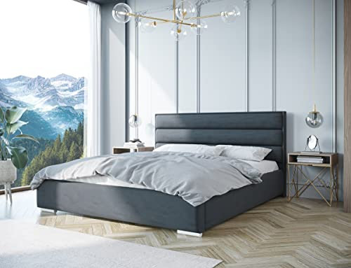 M Möbel | Polsterbett | Rückenlehne aus Polsterplatten | Bett mit Lattenrost und Stauraum | Long 160x200 (Bett mit Lattenrost Holzrahmen)