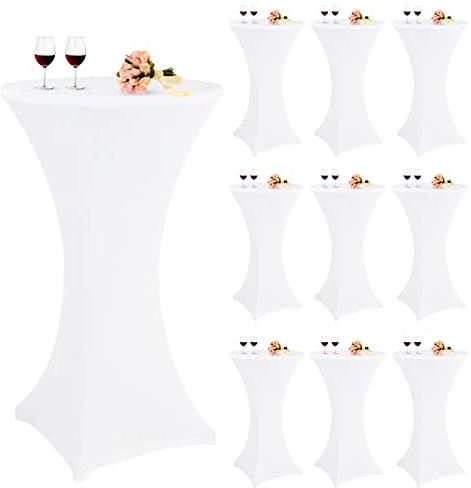 Pesonlook 10er-Set Stretch Stehtisch Husse für Bistrotisch Ø 60-65 cm Elegante,Verstärkung im Fußbereich,40°C Maschinenwäsche ,Stretch-Husse Weiß Hussen für Stehtische und Bistrotische(60×110cm,Weiß)