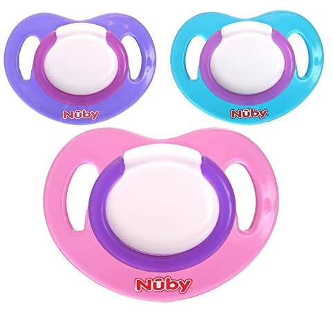 Nûby Schnuller mit Namen, ortho, Silikon, 3 Stück Namensschnuller, (Größe 1, 0-6 Monate, Girl)