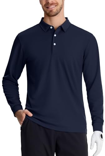 TACVASEN Gym Tops for Men Breathable Long Sleeve Fishing Shirts Quick Dry Walking T Shirts Casual Tee Shirt Navy,L