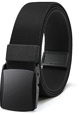 Bon4Extrao Straffes Elastischer Gürtel Herren ohne Löcher, Stoff Stretchgürtel Herren 38mm für Arbeitshose mit Schwerlast Leichter Kunststoffschnalle Stufenlos Verstellbar, Schwarz