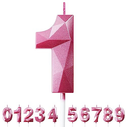 Geburtstagskerzen Zahlen Kerze 1 Tortendeko 1. Geburtstag Mädchen Kerzen Geburtstag Rosa 0-9 Zahlen Geburtstagskerzen für Torte