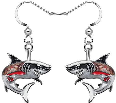 LONYOO Emaille Ozean Tiere Hai Ohrringe baumeln Zinklegierung Oktopus Qualle Wal Delphin Ohrringe für Frauen Mädchen Sommer Charms (Hai Ohrringe Schwarz)