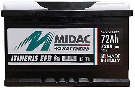 Generico MIDAC IT3 Batteria Auto 72AH 12V con TECONOLOGIA EFB Start & Stop. SPUNTO MAGGIORATO 720 A. Misure: 275 X 175 X 190. Prodotto Made in Italy.