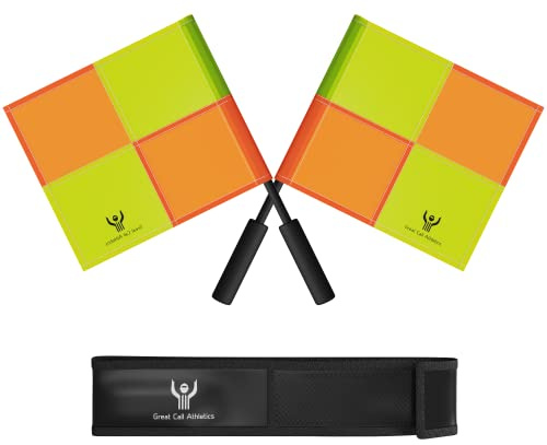 Great Call Athletics | Soccer Referee Flag Pro Set With Case | Water Proof Assistant Linesman Yellow Orange Checker Style