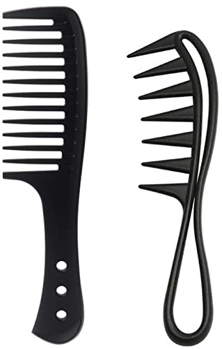 joaoxoko 2 Pcs Wide Tooth Comb, Large Tooth Curl Comb Shark Teeth Hair Hairstyle Tool for Curly Wet Wavy Thick Hair Wigs Barber Salon, Women Men