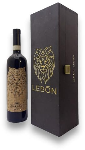 Cassetta in legno BAROLO DOCG 2019 Lebōn 0,75 l Vino Rosso - pregiata etichetta in sughero, cassa in legno con logo - idea regalo