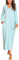 Sykooria Women's Long Nightgown Cotton Baggy Nightdress Plus Size Nightshirt Long Sleeve V Neck Sleep Dress Casual Sleepwear With Pockets(Floral - Cyan,XXL)