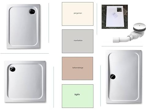 KOMPLETT-PAKET: Duschwanne superflach + Styroporträger/Wannenträger + Ablaufgarnitur DN 90 (Dusche: Pergamon, Manhattan, Bahamabeige/Beige, Ägäis) (Pergamon, 140 x 90 cm)