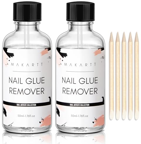 Makartt Nail Glue Remover for Press on Nails, 2 * 50ml Professional Nail Tips Artificial Nail Acrylic Fake Nail Adhesive False Nail Remover without Acetone