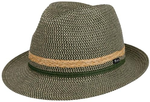 Lipodo Costanzo Bogart Hat Straw Fedora Raffia Striped Lightweight Made in Italy Men Summer Green M (56-57 cm)