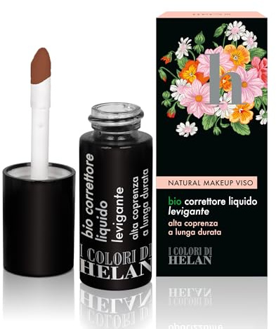 Helan I Colori di Helan - Bio Correttore Occhiaie e Viso Liquido Dark Effetto Fondotinta Coprente Professionale, Make Up con Vitamina E Burro di Karitè Olio di Jojoba, Trucchi Makeup Lunga Durata 9 ml