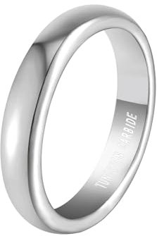 Ring Männer, Wolfram Ringe Herren Silber Einfach Poliert 4Mm Ringe für Herren Männer Größe 62 (19.7)