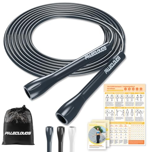 Springseil Verstellbares für Speed Skipping, PVC Springseil Erwachsene Fitness für Damen, Herren und Kinder, 3M Leichtes Springseil Mit Trainingsposter und ABS Rutschfester Griff