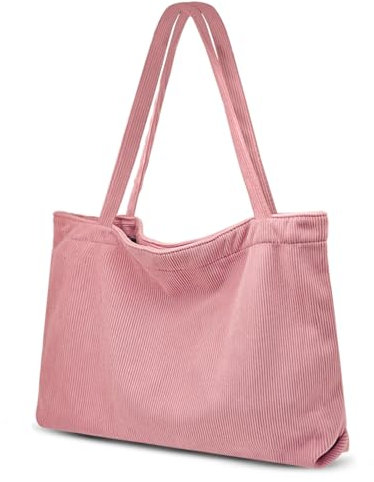 X SIM FITNESSX Unisex Umhängetasche Cord Tasche Tote Bag Damen Shopper Fashion Stofftasche für Alltag/Büro/Schule/Reisen (PINK)