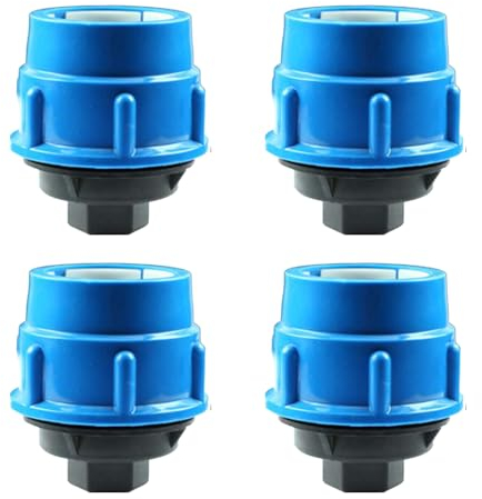 4 Stück PP-Fitting Verschraubung für PE Rohr 25mm, BetterJonny Klemmverbinder PE Rohr Fitting 25mm x 25mm PE Rohr Verschraubung 25 mm Verschraubung Kupplung Kunststoff PP Kupplung, Blau