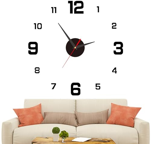Caybats DIY Wanduhr, 3D DIY Wandtattoo Wanduhr, Modernes Design aus Eva Material, Leise und Selbstklebend, 40cm Durchmesser, Dekorative Wanduhr für Wohnzimmer, Schlafzimmer, Küche, Büro - Schwarz