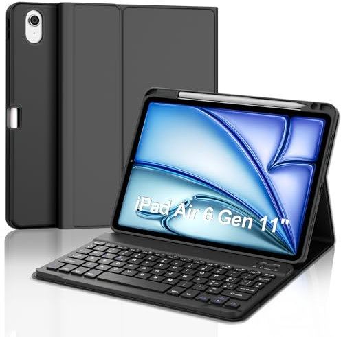 WINCHKING Tastiera per iPad Air 11 M3 2025/M2 2024, Bluetooth Rimovibile Custodia con Tastiera per iPad Air 6 Generazione 11 Pollici 2025/2024, Keyboard Italiano con Supporto Pencil, Nero