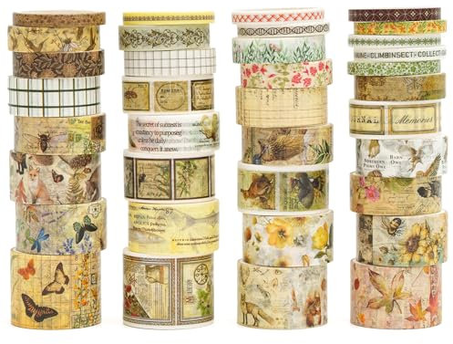 Songdao Retro Washi Tape Set Dekorative Antik Masking Tapes Breite Chronik Klebeband Bunt für Kunst, DIY Handwerk, Tagebuch, Planer, Scrapbook, Verpackung (Soul Songs)