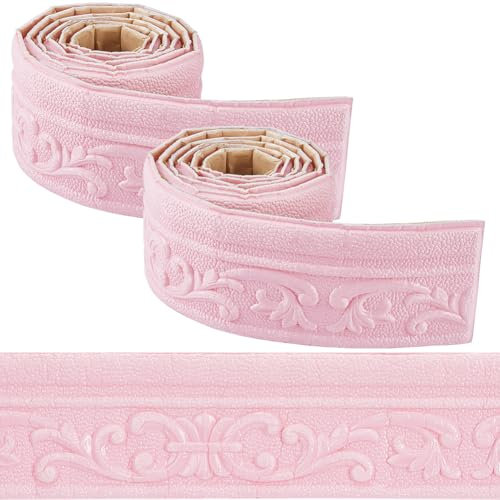CRASPIRE 177 x 3in Crown Molding Peel and Stick Foam Self Adhesive Pink Flexible Trim 3D Sticky Decorative Wallpaper Border Wall Edging Foam Baseboard Mirror Border Wall Lines Hotel DIY Decor