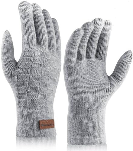 Homealexa Damen Winterhandschuhe mit Fleece gefüttert Thermo Handschuhe Wolle Strickhandschuhe mit Touchscreen Funktion Thermohandschuhe Winter Geschenk für Damen und Herren
