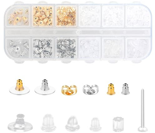 Qianyu 12 Stile 600 Stück Ohrring Stopper, Ohrringverschlüsse für Ohrstecker Transparente Weiche Ohrring Rücken Kupplung Metall-Silikon-Ohrring Stecker Universal Verschluss Ohrstecker Stopper