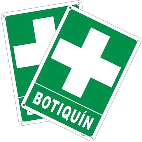 2pzs Señalización de primeros auxilios Luminoso Señal de primeros auxilios en cruz Señales de Advertencia ES (Verde - Botiquín, 18 * 25)