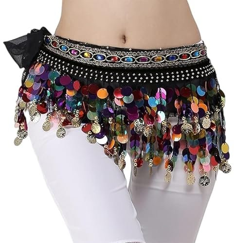 MUNAFIE Edelsteine Bauchtanz Hüfttuch Kostüm Damen Gürtel Tuch Mit Münzen Mehrfarbig