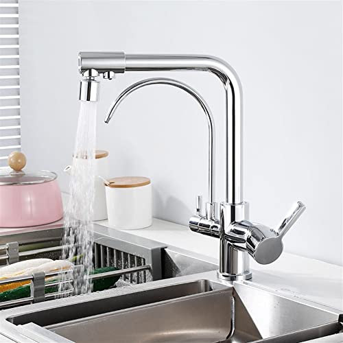 Rubinetti da Cucina a 4 Vie con Rubinetto per Filtro Acqua Potabile, Rubinetto per Acqua con Filtro Miscelatore da Cucina 4 in 1 in Ottone Massiccio, Girevole a 360 Gradi (Colore : Chrome)