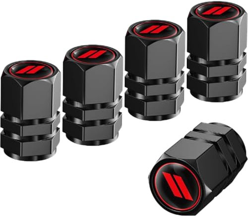 Ruayia Ventilkappen Auto 5 Stück, Autoventil Kappe Alu Metall mit Dichtung für stabilen Reifendruck, Autoventil Kappe Ventilabdeckung Reifenventil-Kappen PKW SUV Motorrad - Doppelte Rote Linie